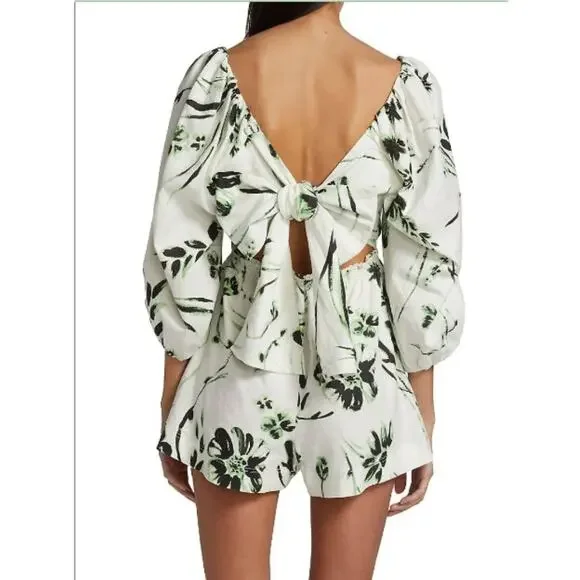 NWT Tanya Taylor‎ Stevie Romper Size Small Floral Linen Square Neck Puff Sleeve